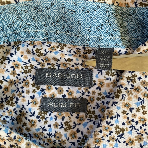 2 Madison Floral Slim Fit Button Up Shirt Long Sleeve Mens Size XL 17-17.5 34/35 - Picture 10 of 12